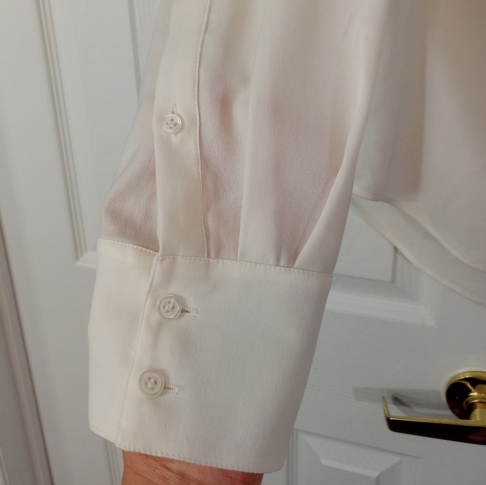 J Crew Long Sleeve Shirt Top Ivory Medium Tunic Sheer Loose Fit New Hi Low - Picture 7 of 15